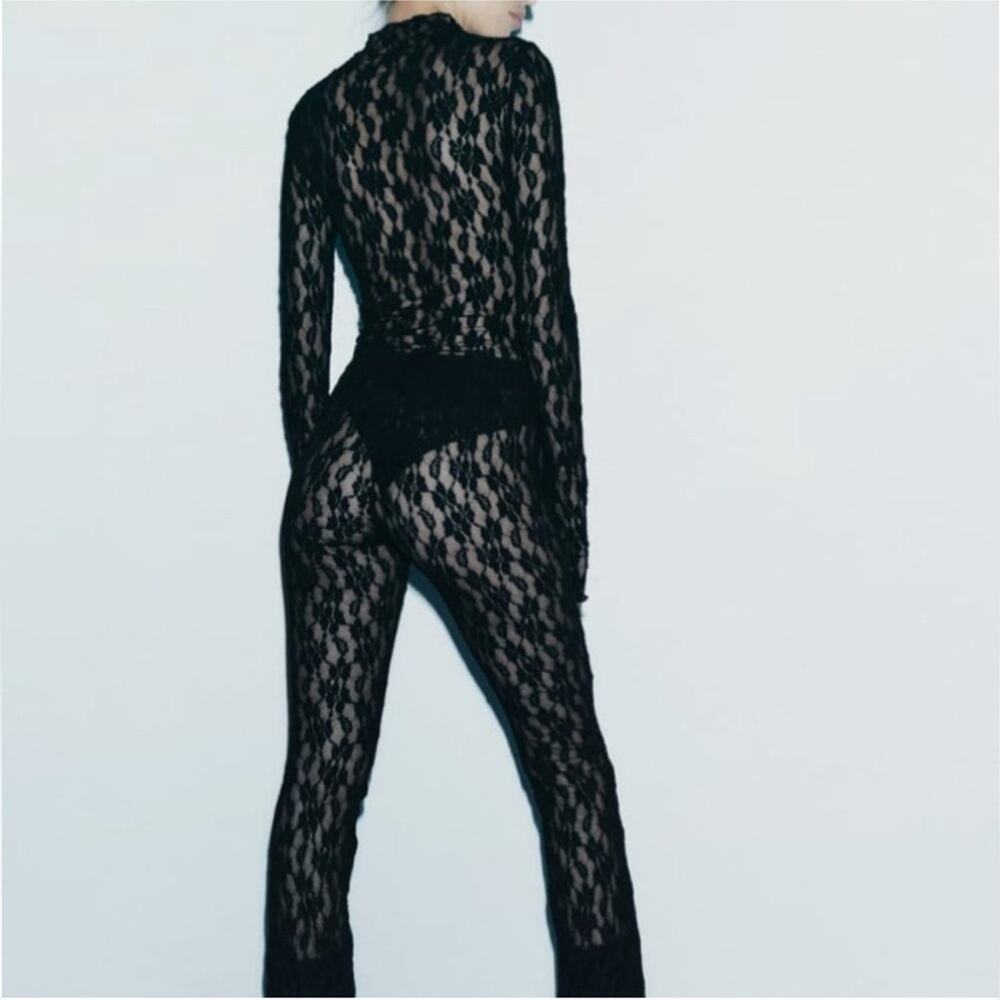 Zara Black SLIT LACE LEGGINGS - Picture 10 of 13